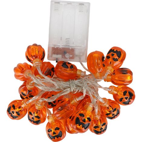 Halloween-Lichterkette, 2 m, 20 LED-Kürbisse, batteriebetrieben, für den Innen- und Außenbereich, warmweißes Licht (Batterien nicht enthalten) (1/5)
