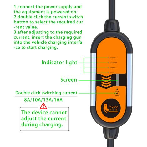 Adaptateur pour station de recharge de véhicule électrique, type 2 IEC62196-2, 8A-16A, câble de 5 m. (1/5)