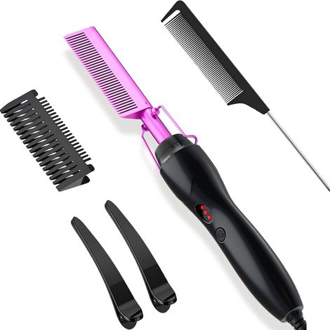Peigne Chauffant 2 en 1 Lisseur Température Réglable Portable Voyage 3 Niveaux Chaleur (1/5)