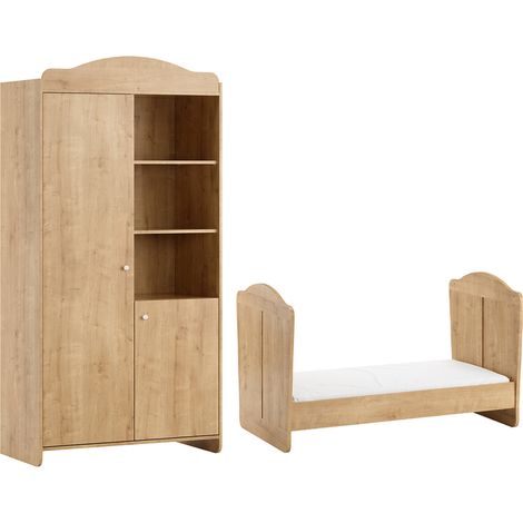 Evolutionsbett 70x140 und 2-türiger Schrank Vox Megeve Bois