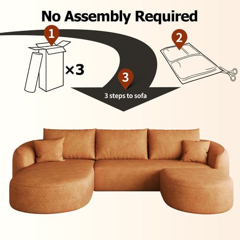 Canapé d'angle en U de 266 cm, canapé compressé en mousse, canapé modulable sans armature, chambre, appartement, sans montage, orange (1/5)