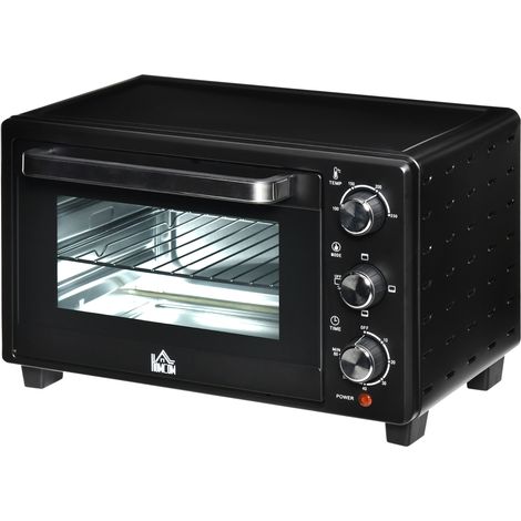 Mini-four 21L 3 modes cuisson 100-230°C inox verre noir avec grille et plaque