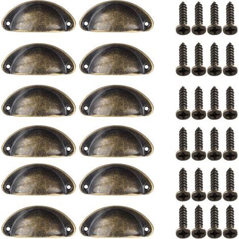 12 Pièces Poignée de Porte Coquille, Rétro Poignées de Porte, Poignées de Meubles Traditionnelles en Demi Lune Avec Vis, pour Tiroir, Armoire, Commode (Bronze) (1/4)