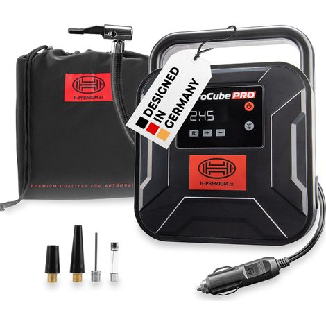 HEYNER® Kompressor mini I Tasche I 12V/120W Druckluft 10 bar/150PSI Digitales Manometer I LED Beleuchtung I elektrische Luftpumpe tragbarer Kompressor 10 bar Zigarettenanzünder Autoreifen