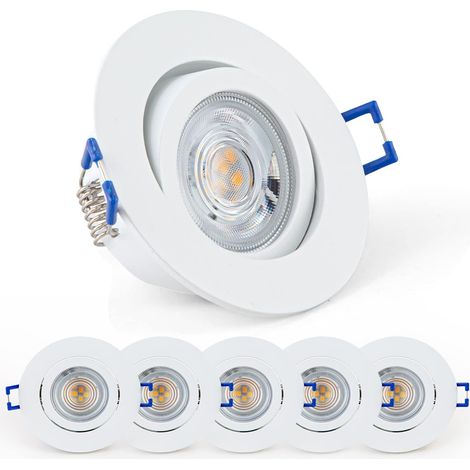 Spots Encastrables Dimmables, Orientables 3000K 5W 650LM 230V, LED Extra Plats Blanc Chaud Ronds pour Salle de Bain, Chambre, Salon, Bureau, Lot de 6 (1/5)
