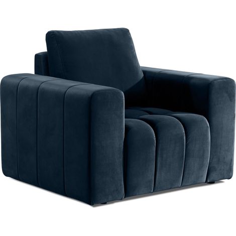 Fauteuil moderne capitonné LARKO velours-Bleu pétrole (1/5)
