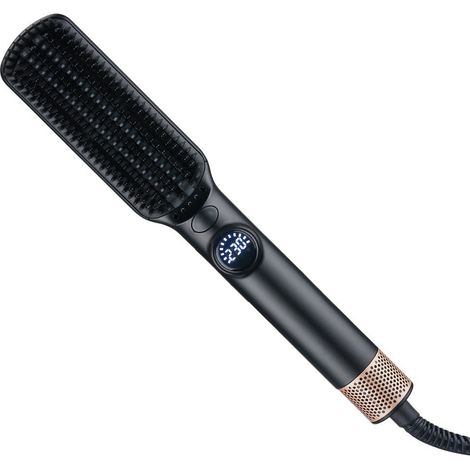 (Noir, norme européenne) Peigne lissant à air chaud et froid, soin des cheveux, anti-brûlure, double usage, lisseur à écran LCD (1/4)