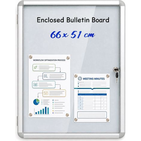Lockable Display Case, Magnetic Whiteboard, 84x54 cm, Silver (1/5)