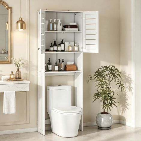 Mobile da bagno sopra WC 67 x 31,5 x 190 cm in MDF bianco salvaspazio (1/5)