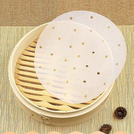 Papier de cuisson pratique de 15/18/20/23/25 cm (6/7/8/9/10 pouces), papier sulfurisé siliconé, papier pour dim sum, tapis de cuisson antiadhésif pour cuisine professionnelle sous vapeur (1/2)