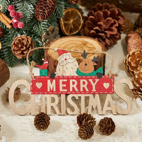 Plaque De Noël - En Bois - Pour Porte D'Entrée Et Décoration Murale Extérieure - 30 X 12 Cm Et 22 X 11 Cm - 2 Pièces (1/4)