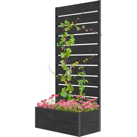 34 x 69.5cm Garden Planter Box, Back Trellis, Black (1/5)