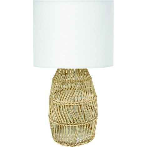Platinet Korfu Tischlampe Rattan Weiß Elegant