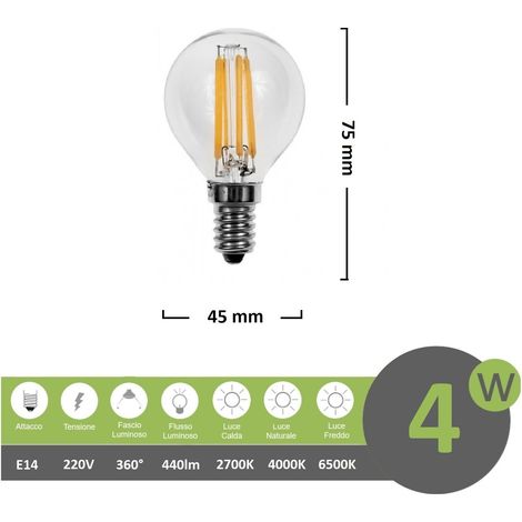 Lampadina led filamento G45 4w bulbo attacco E14 trasparente luce calda fredda bianca naturale Calda (1/2)