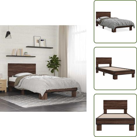 The Living Store Bettgestell Braun Eichen-Optik 90x200 cm Holzwerkstoff Metall - Holzbettwäsche - Doppelbett - Bettkasten - Boxspringbett - Lattenrost