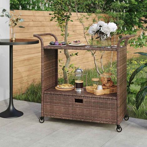 vidaXL Carrito de bar con cajón ratán sintético marrón 100x45x97 cm (1/5)
