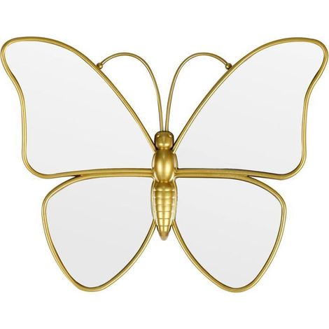 Miroir mural déco papillon, cadre doré 31x25 cm, plastique, design élégant, fixation murale, lumineux. (1/5)
