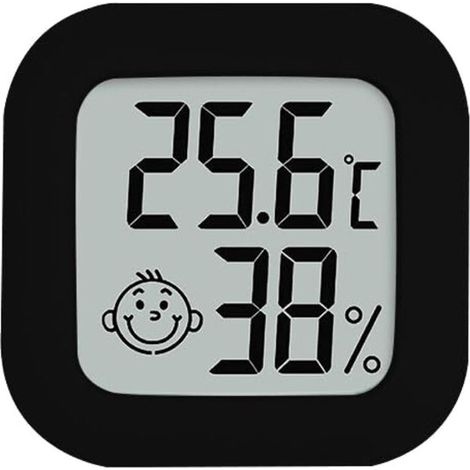 Hygromètre - Station météo - Humidimètre - Thermomètre intérieur - Inclut batterie et bande adhésive - Noir