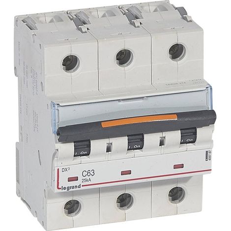 Disjoncteur DX3 Triphasé 400V 63A 25KA Courbe C 4,5 Modules à vis LEGRAND 409787 (1/2)