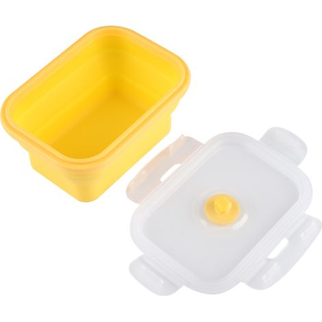 Rechteckige Silikon-Lunchbox 350 ml, faltbar und wiederverwendbar, gelber mikrowellengeeigneter Lebensmittelbehälter, kompakt für Mahlzeiten unterwegs. (1/5)