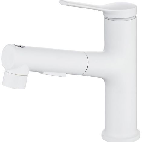 Robinet de lavabo blanc, eau chaude et froide, robinet extractible multifonctionnel pour lavabo, robinet extractible de type fourche (w (1/5)