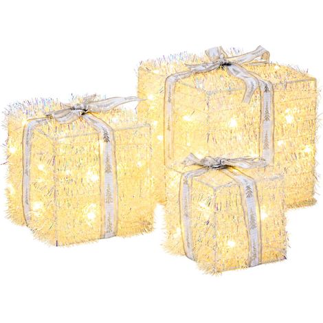 Boîte-cadeau de Noël éclairée 3 pc 64 LED Blanc chaud vidaXL (1/5)