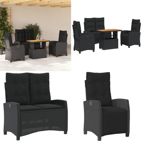 Ensemble à manger de jardin 4 pcs avec coussins noir - Chaise de jardin - Banc de jardin (1/5)