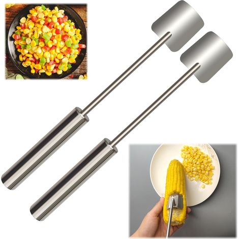 Pelador y desgranador de maíz de acero inoxidable - Mango largo, 2 piezas - Hogar y exterior