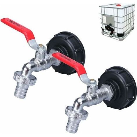 Wasserhahn für Regenwassernutzungstanks – Doppelter Messinghahn 1/2" – S60X6 Gewinde – Kompatibel mit 1000-Liter-IBC-Tank (1/5)