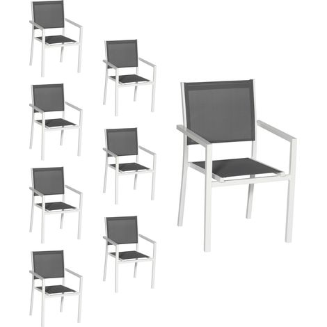 Set di 8 sedie in alluminio bianco - textilene grigio
