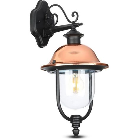 V-TAC LED-Laternenlampe E27 nach unten gerichtete Lampenfassung Schwarz, Kupferkappe IP44