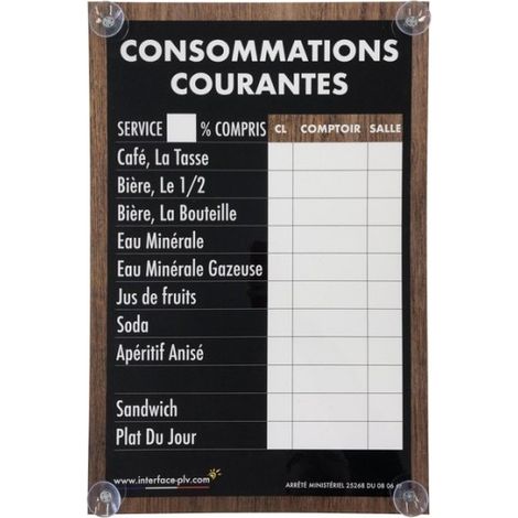 Panneau CONSOMMATIONS COURANTES traditionnel 60x40 cm avec fixation ventouses (1/3)