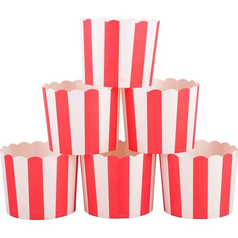 50 caissettes à cupcakes jetables en papier cuisson, rayures rouges et blanches, diamètre base 6 cm, hauteur 5,5 cm, pour pâtisserie et fêtes (1/5)