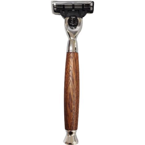 Rasoir manuel pour homme manche bois sabi, compatible lame 3 couches Gillette, rasage barbe