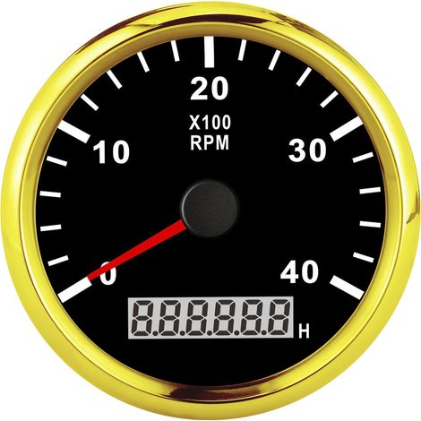 Compteur de vitesse nautique 85mm LCD numérique 4000 tr/min rétroéclairage rouge étanche IP67 12V/24V cadran noir capot doré (1/5)