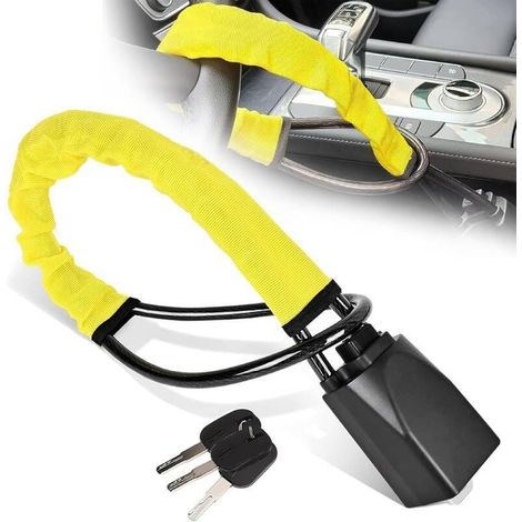 Antivol de volant, antivol de sécurité pour voiture avec 3 clés, antivol de ceinture de sécurité ABS robuste, compatible avec la plupart des véhicules, camions, SUV, fourgonnettes, voiturettes de golf (1/4)