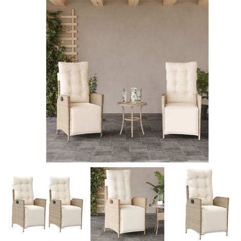 The Living Store Gartensessel mit Fußteil 2 Stk. Verstellbar Beige Poly Rattan - Gartenstühle (1/5)
