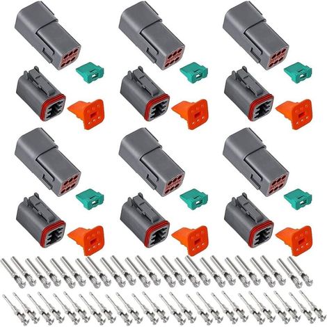 6 Sets Ensembles Connecteur Imperméable, Connecteurs DT à 6 Pin,Auto Terminal Connecteur de Fil de Voiture Électrique Étanche Plug 6 Broches mâles et femelles pour Moto Scooter Camion Bateaux (1/4)