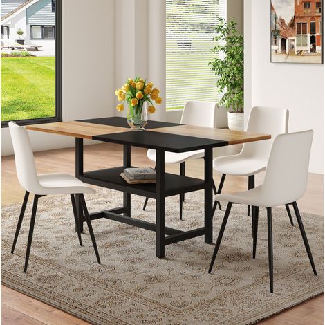 Conjunto de mesa de comedor 160 cm MDF y metal con almacenamiento, moderno, FloraGrace (1/5)