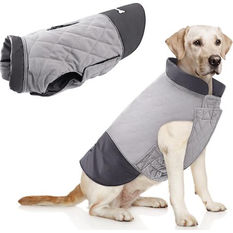 Manteau Coupe-Vent pour Chien Veste Chaude d'hiver, Vêtements de Chien Anti-Neige pour Chiens de Petite Taille et de Grande Taille avec Trou de Harnais Bleu Rose Gris (1/5)