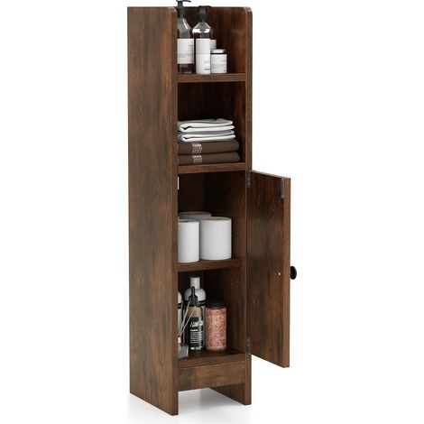 COSTWAY Bathroom Storage Cabinet Small Corner Floor Cabinet with Door-Brown (1/5)