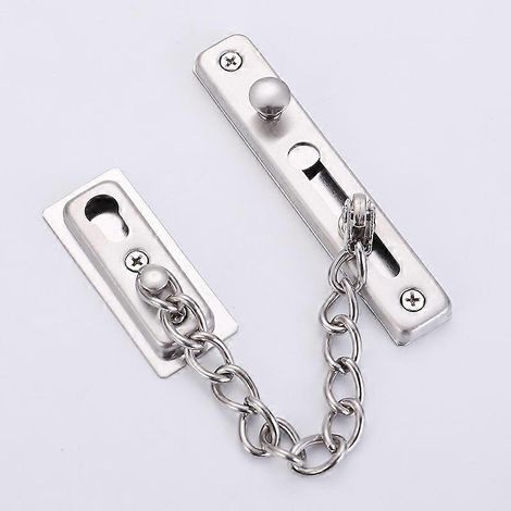 Chaîne de porte argentée, verrou de sécurité antivol, butée de porte coulissante en acier inoxydable (1/5)