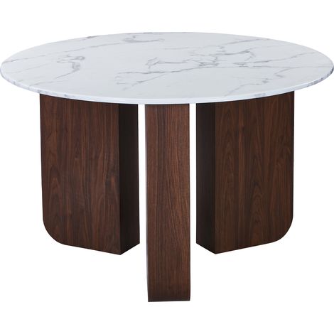 ELODIE XL - Table à manger ronde en marbre composite pieds couleur bois foncé D120 cm