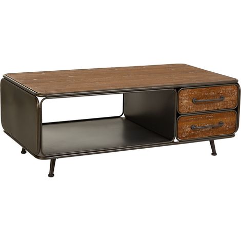 Mesa de centro de madera y metal negra 120x64x46