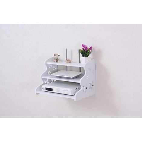 Étagère Meuble d\'entrée - Blanc - Routeurs 3 niveaux - Détenteur de contrôle WIFI - Coin arrondi sécuritaire (1/4)