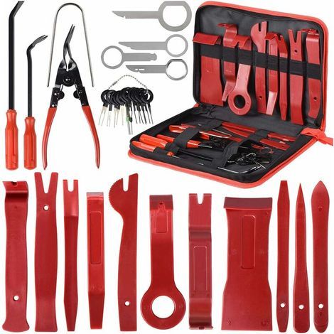 30-teiliges Werkzeugset zum Aus- und Einbau von Innenverkleidungen, Türverkleidungen, Autoradios und Zierleisten im Innenraum, inklusive Tasche, Rot (1/5)