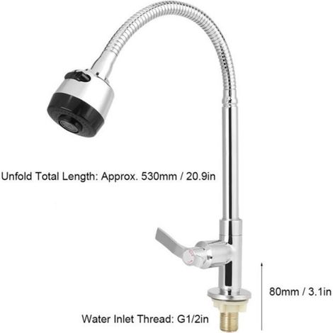 Robinet Eau Froide - Laiton Et Acier Inoxydable - Pivotant 360° - Pliable - Pour Évier Cuisine - G1/2 Pouces - 530 Mm (1/4)