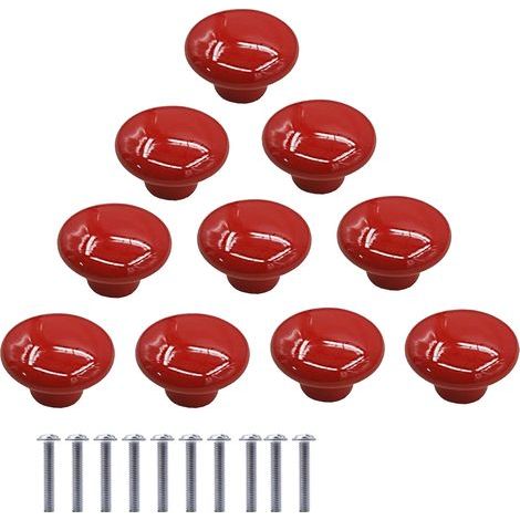 10 Pcs Boutons de Meuble en Céramique Boutons de Tiroir de Placard en Céramique en Forme de Ronds Poignées pour Armoires de Cuisine de Bibliothèque (Rouge) (1/4)