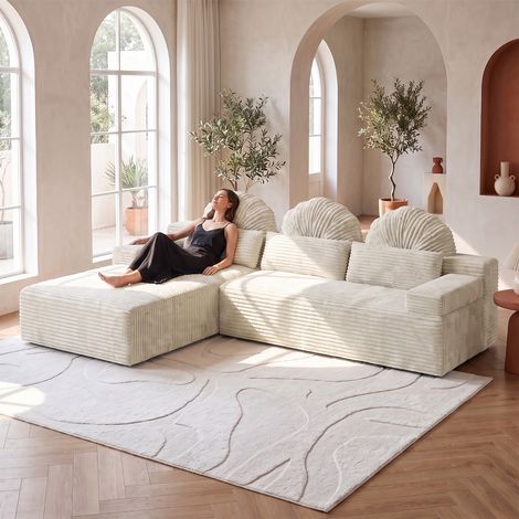 Canapé convertible à dossier haut en forme de coquillage,Canapé d'angle réversible 250x170x65cm, assise profonde et confortable Beige