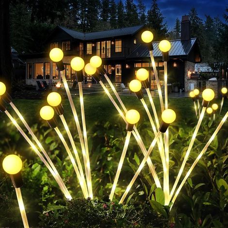 Lumière Solaire Lucioles, Joltix 4 Pièces 32 Led Lampes Solaires Firefly Étanche, Lumière Solaire Exterieur Pour Décoration,Jardin, Terrasse, Chemins, Pelouse, Tête De Bulle Jaune Chaud [Classe Énergé